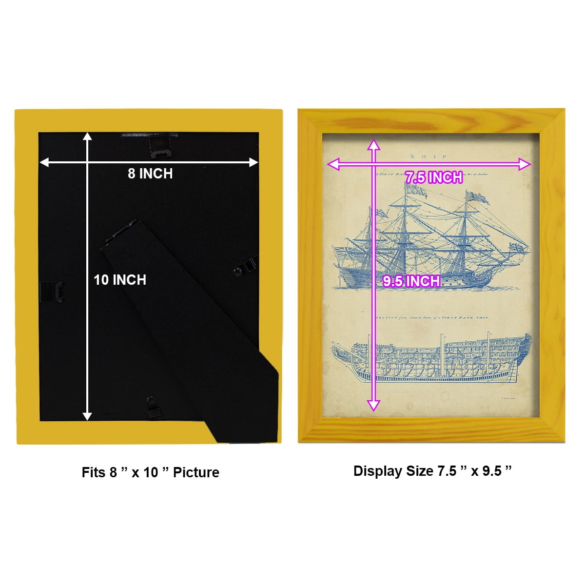 Vintage Ship Blueprint -Framed Print w/glass-Sunflower Yellow