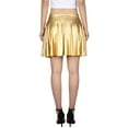 thumbnail image 4 of HDE Women's Shiny Liquid Metallic Wet Look Flared Pleated Skater Skirt Gold XXL, 4 of 6