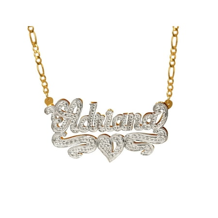 Personalized Sterling Silver or Gold Plated Nameplate Necklace with Beading and Rhodium, 18