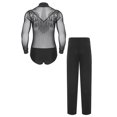 thumbnail image 2 of TiaoBug Latin Modern Ballroom Dance Outfit for Men Shiny Long Sleeves Deep V Neck Latin Leotard with Black Trousers Black M, 2 of 7