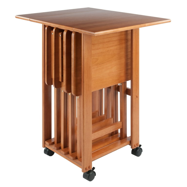 Winsome Wood Sophia 5 Pc Folding Wooden Dinner Tray Set Teak Finish Walmart