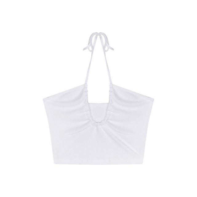 VISgogo Chaleco de color sólido a la moda para mujer Sexy Cross Hollow Exposed Navel Tie-up Halter Tops VISgogo moda