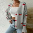 thumbnail image 4 of Women's Cardigan Sweater Strawberry Embroidered V-Neck Long Sleeve Knit Cardigan Gray M, 4 of 7
