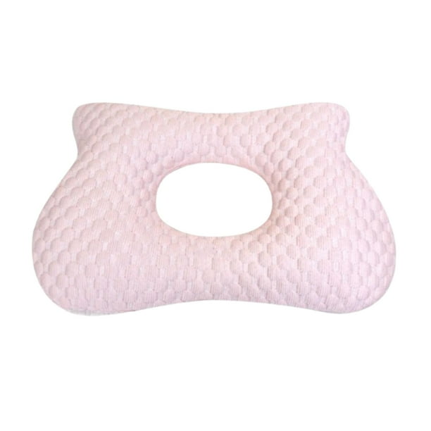 Almohada para Dormir con Agujero para Oreja Cojín Lateral Protector de Oreja Almohada con Centro Hueco Funda Extraíble Lavable en Máquina Tejido Suave Rosa 34cmx24cmx6cm