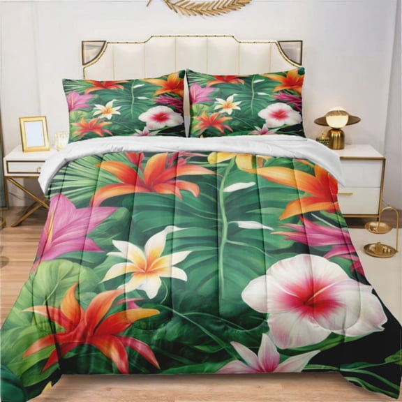 Tropical Plants Flowers (1) Comforter Set Bedding Set Duvet Set Set 3pcs Twin Size