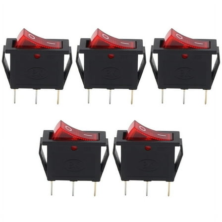 AC 16A/250V 20A/125V Red Light Illuminated On Off SPST Boat Rocker Switch x 5 Pcs,5 x Rocker Switches,Black