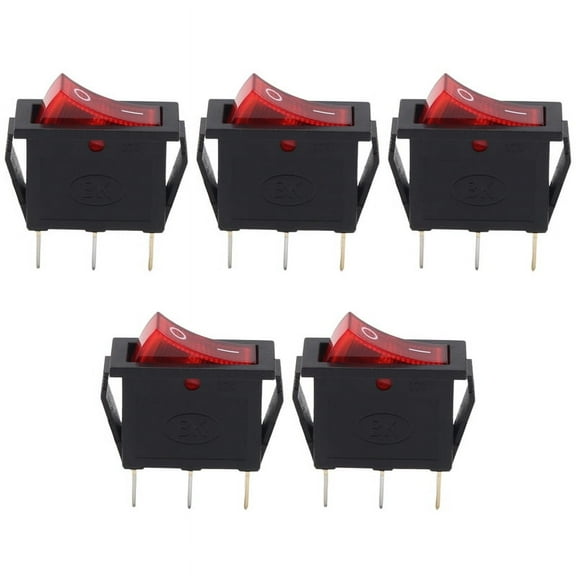 AC 16A/250V 20A/125V Red Light Illuminated On Off SPST Boat Rocker Switch x 5 Pcs,5 x Rocker Switches,Black