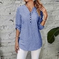 thumbnail image 7 of Vivianyo HD Women's V Henley Gingham Plaid Blouse, Adjustable Roll Tab Three Quarter Sleeve Shirt for Women, Spring Summer Casual Tunic for Grocery Runs and Neighborhood Walks, Sizes S-2XL, 7 of 7