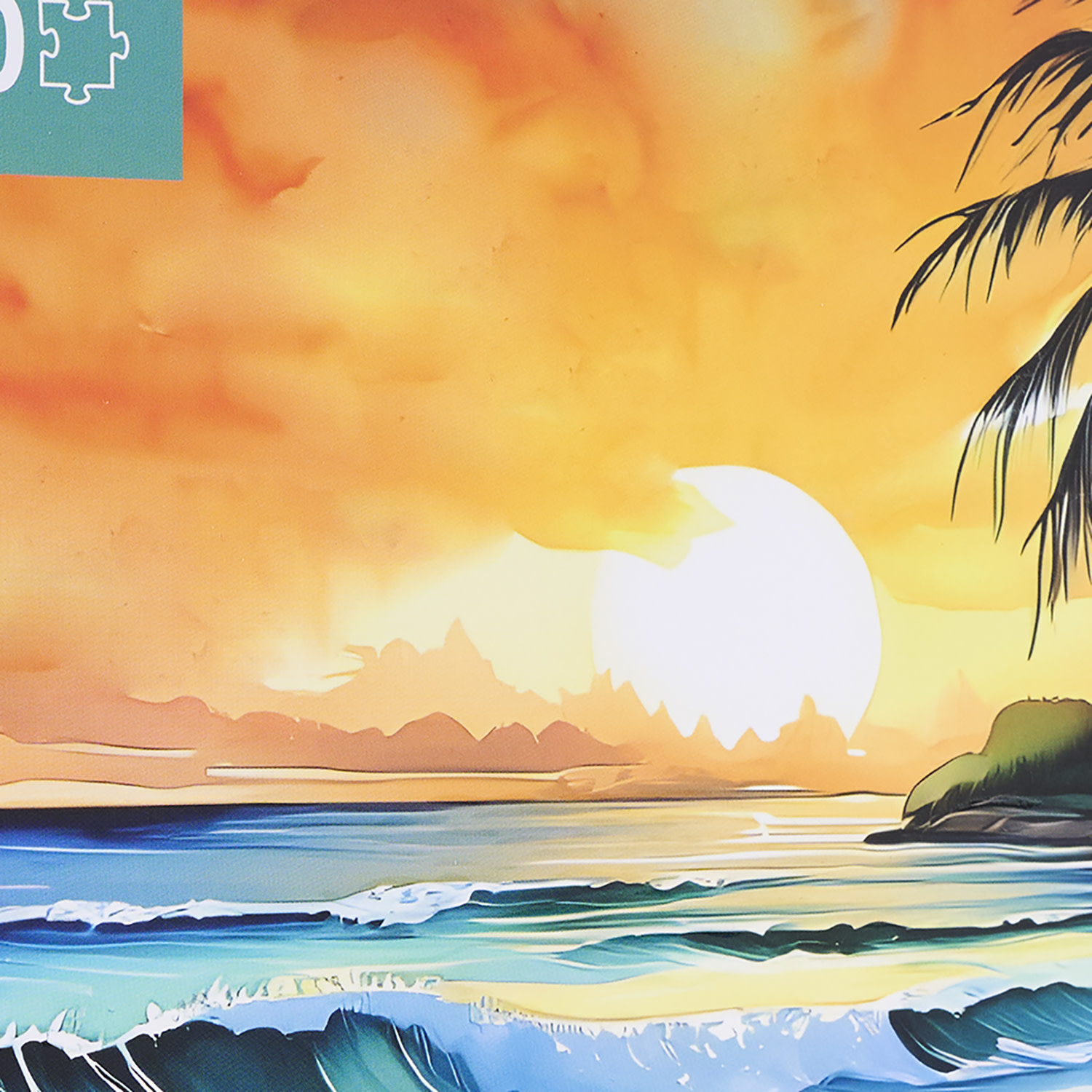 Brea Reese: 1000 Piece Puzzle - Beach - Waves & Palm Trees Sunset Scene, Adult Jigsaw, UV Varnish Accents, Image Reference Poster, 19.25 x 26.75"