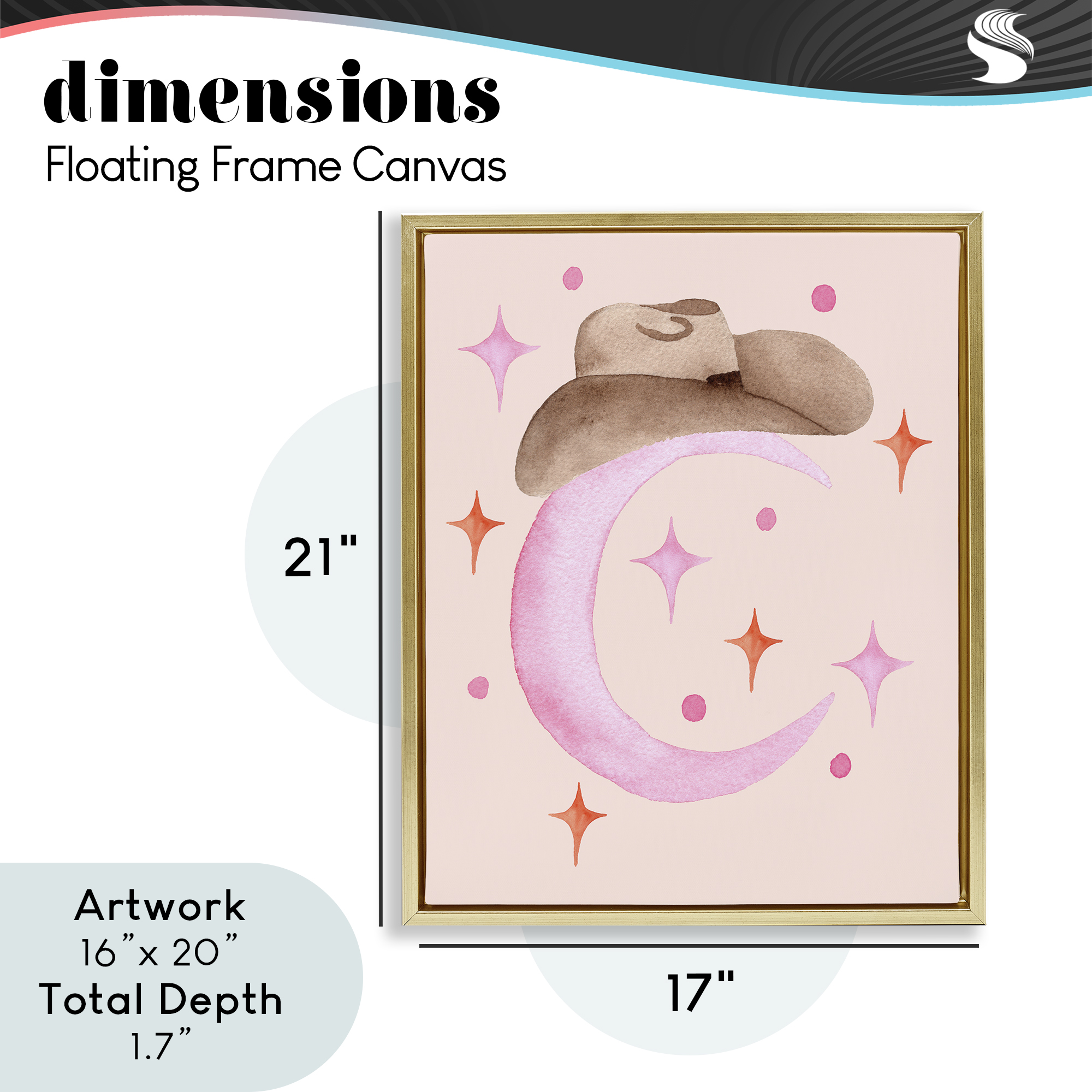 Moon Cowgirl Hat Gold Framed Floater Canvas Wall Art, design by Nina Jacobs