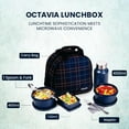 thumbnail image 2 of Oliveware Octavia Lunchbox, Microwave & Freezer Safe, 2 Inside Steel containers (2x450ml), Plastic Pickle Box (130ml), Steel Bottle(450ml), Steel Cutlery & Napkin, Fabric Bag - Blue, 2 of 4