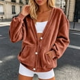 thumbnail image 2 of jiaxiM Sweatshirt for Women Terry Cloth V Neck Button Down Cardigan Long Sleeve Sweatshirt Jacket Dual Side Pockets Casual Loungewear Transitional Layering Top Spring Fall Daily Outfit, 2 of 6