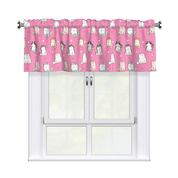 Cute Cat Curtain Valance, Light Filtering Short Rod Pocket Window Treatment For Living Room, Bedroom, Kitchen, Bathroom, 1 Panel, 54" W X 18" L