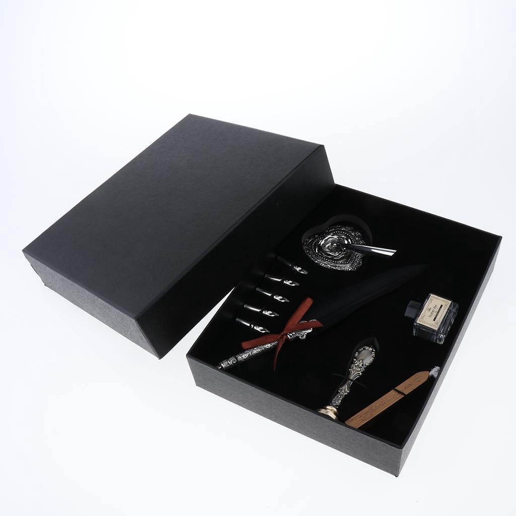 GUOOL Quill Dip Pen Holder Nibs Sealing Wax Teacher , as described Black