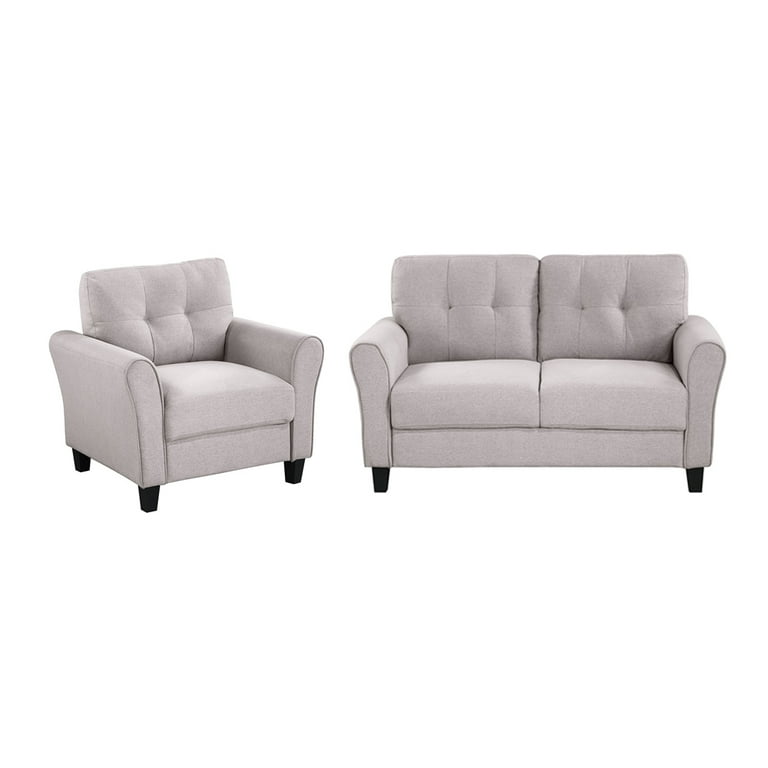 2 Piece Living Room Sofa Set Modern Linen Fabric Upholstered Armchair Couch Furniture Sets 2 Seat Sofa Couch Loveseat and Single Sofa Chair Sofas for
