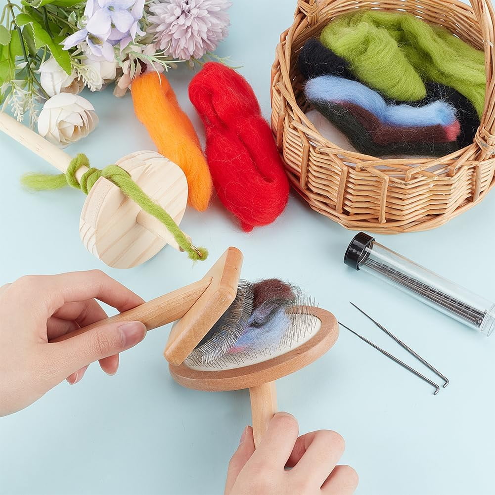 1Bag 304 Stainless Steel & Wood Needle Felting Tool Kits including Combs Felting Needle Spinning Tool Mixed Color