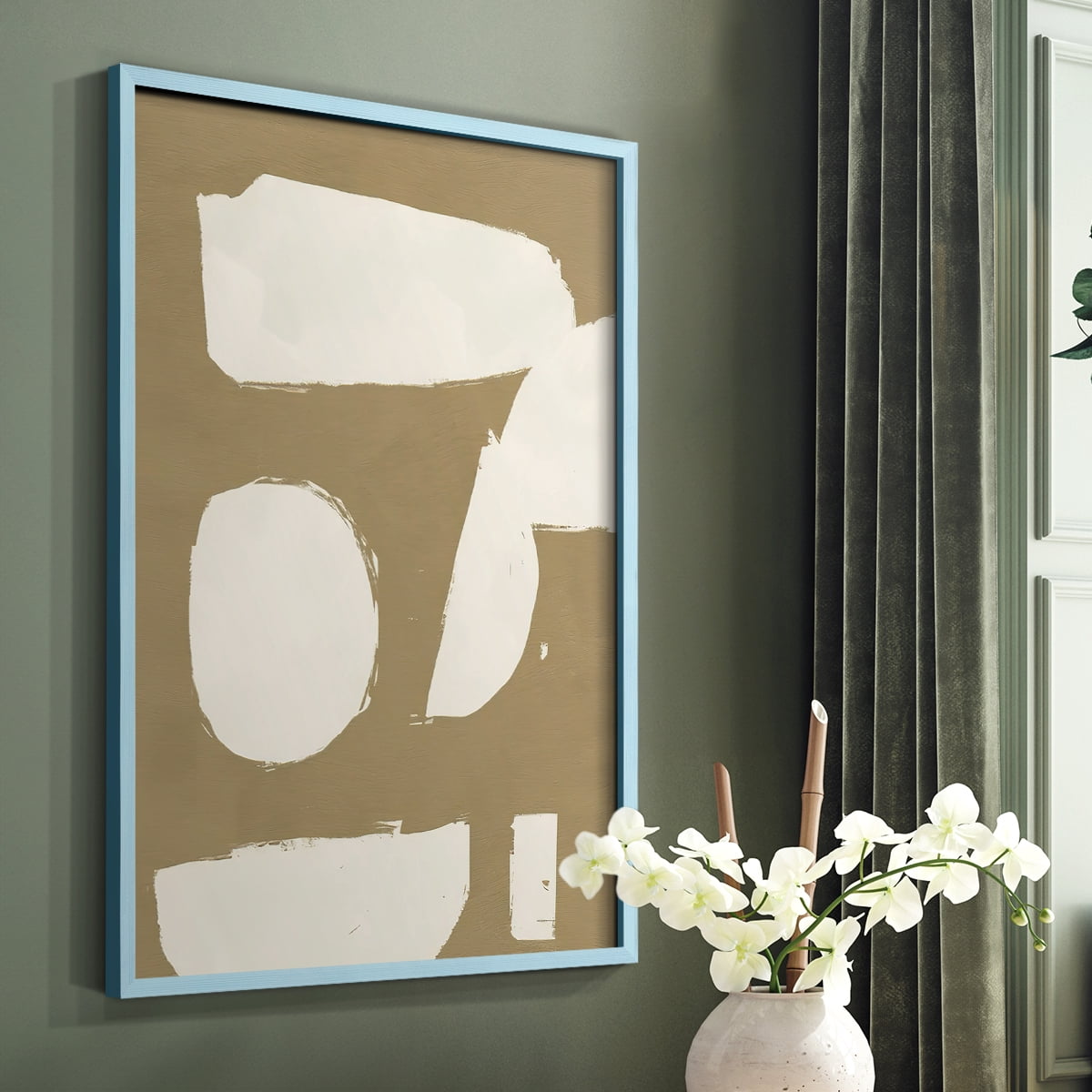 Chunky Abstract I Framed Print in Blue Solid Wood Framed Print No Nail Hanging