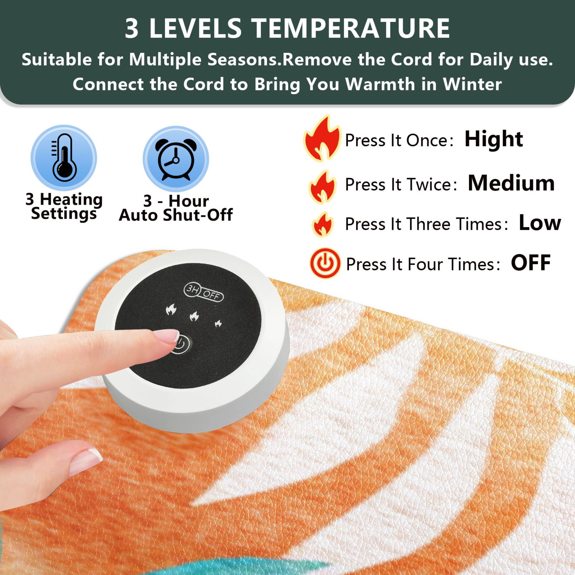 Large Heated Desk Mat Mouse Pad 31.5"x13"PU Leather Graphene Heating Desk Warmer with 3 Temperature Settings 110V US Plug Non-Slip Warm Pad for Home, Office, and Gaming Sunset Tropical Leaf Design