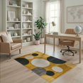 thumbnail image 2 of ODIKA 4'x6' Mustard Gold Abstract Geometric Boho Washable Area Rug Minimalist Retro Shapes Balanced Layout Atomic Accents Non-Slip, Chair-Friendly, Flatwoven for Home Office, Under Desk, 2 of 7