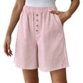thumbnail image 2 of Cagogo Womens Striped Elastic Waist Shorts Plus Size Cotton Linen Loose Casual Flowy Summer Beach Travel Lounge Shorts with Pockets Comfy Clothing, Red S, 2 of 8
