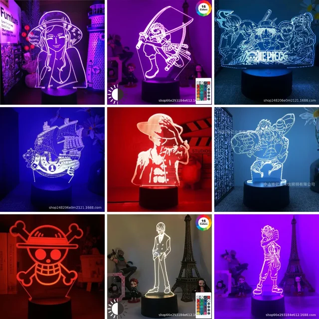 Anime One Piece Luffy RGB LED Night Lights Toys Roronoa Zoro Figures Nightlights Kids Bedroom Table Lamp Home Lampara Manga Gift