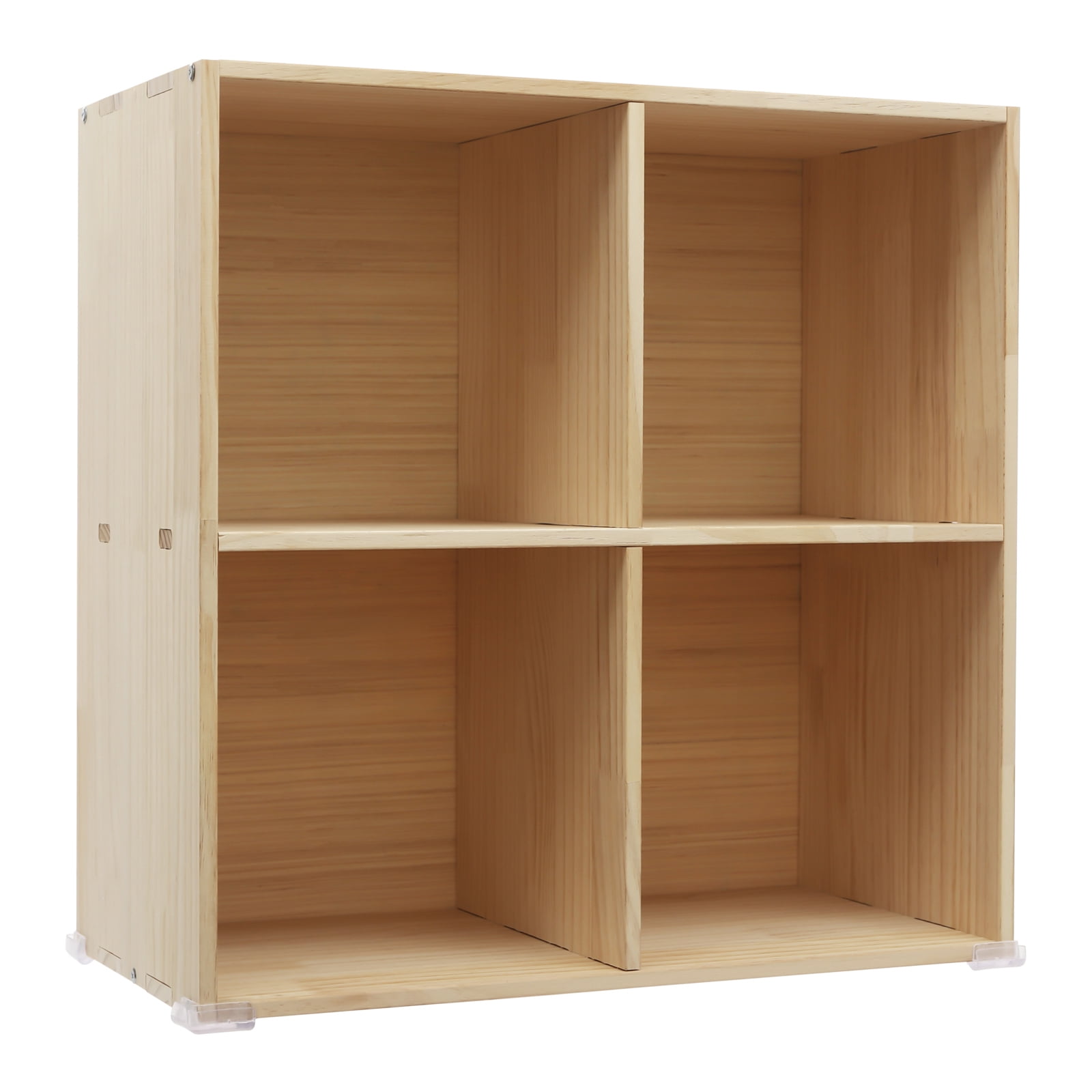 ToppiJoy Solid Wood Shelves, Solid Wood Cube Bookcase with Storage Shelves and Closed, Wooden Cube Shelf Bookcase (4 Compartments)
