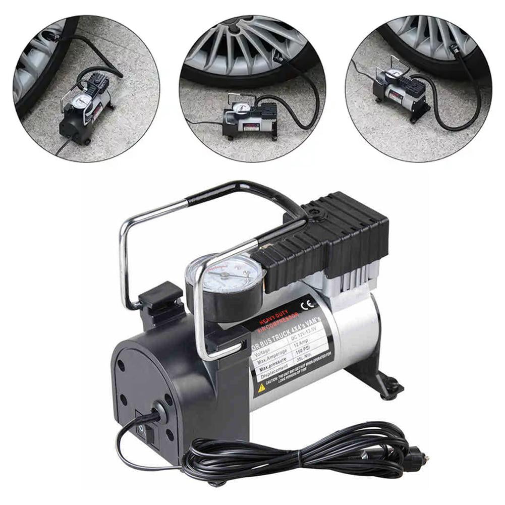 Portable Electric Air Inflator - 12V Car Tire Pump - 200 PSI Pressure Gauge - For Balls, Beds & Kayaks - Emergency Use on Road