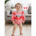 thumbnail image 6 of Miaouyo Infant Baby Girl Fall Romper 0 3 6 12 18 Months Bows Animal Rugby Embroidered Plaid Crew Neck Long Sleeve Romper and Bow Headband, 6 of 9