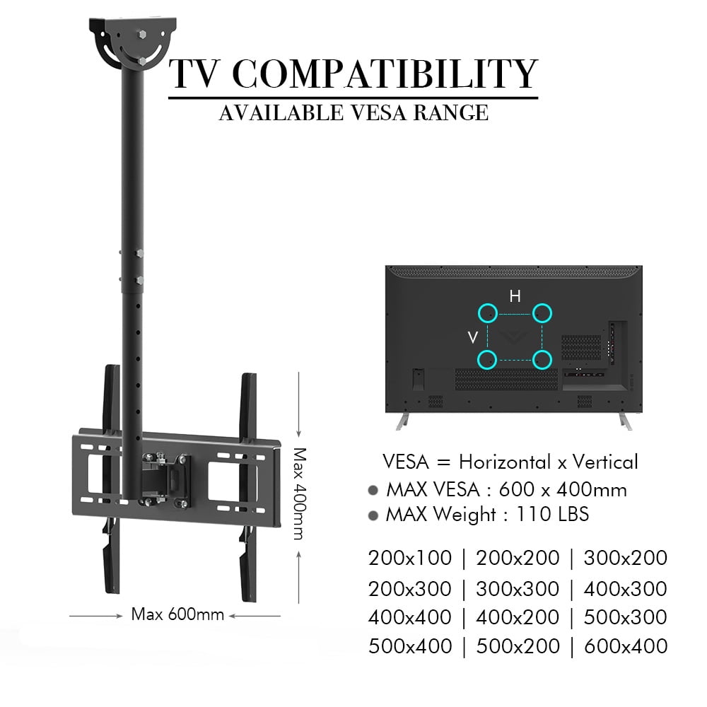 Ceiling Mount TV Wall Bracket Roof Rack Pole Retractable For 32"-70" Flat Screen