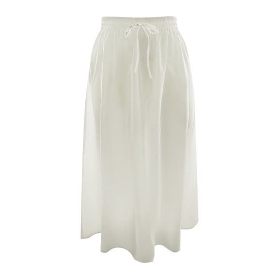 WENWU Women's New Mid Length Elastic High Waisted Fashion Elegant Solid Color Skirt Belly Fringe Skirt Midi Skirt with Pockets