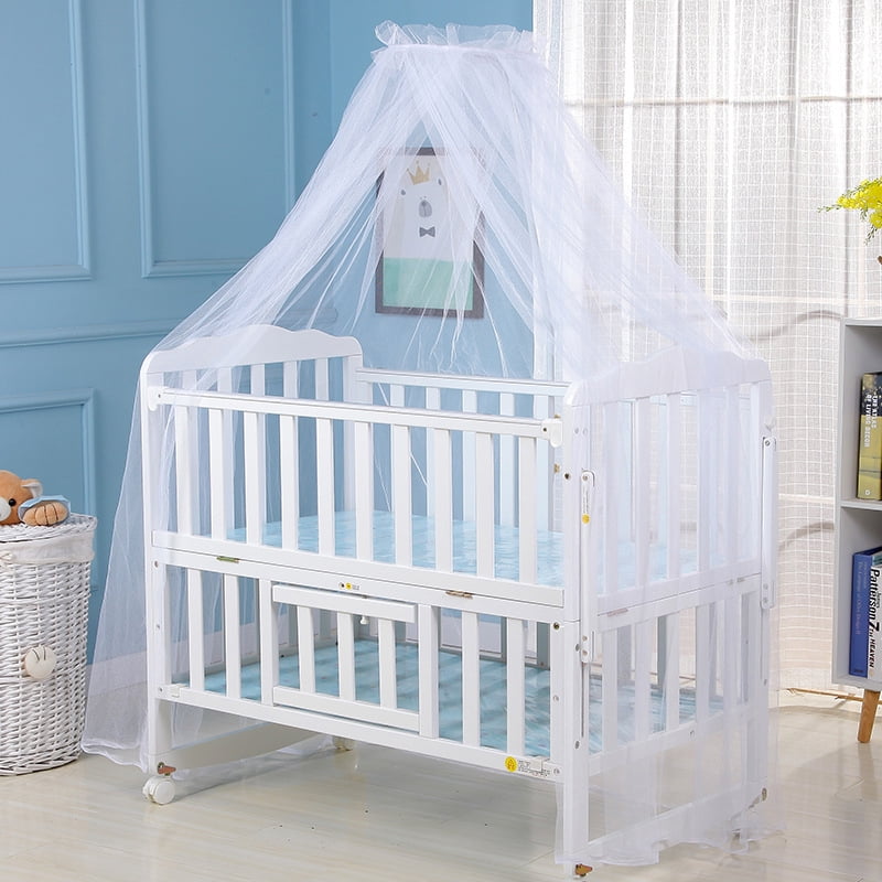 Artistic Baby Mosquito Net for Crib Heart-Shaped Diamond mesh tie Ribbons Storage Bag and Drawstring with Bonus ebook Dual-Direction Zipper