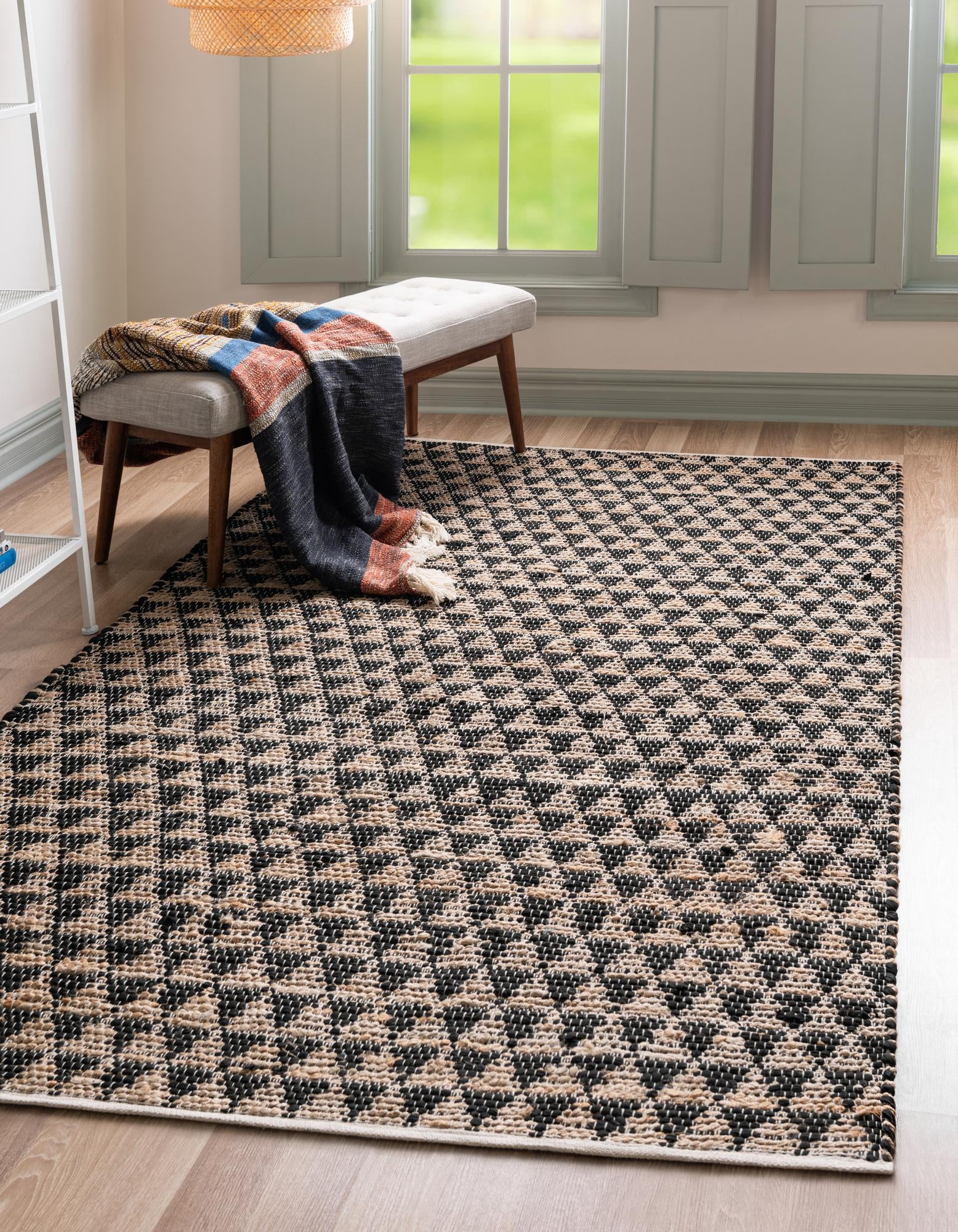 Unique Loom Chindi Jute Collection Area Rug (4' 1" x 6' 1" Rectangle Black/Natural)