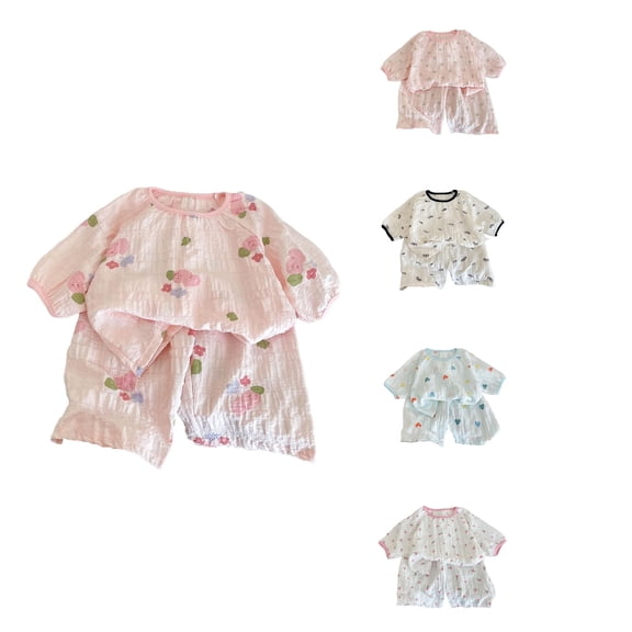Loopsun Girls Short Sleeve Round Neck Shirts Top and Shorts Soft Lightweight Princess Sleepwear Summer Outfit Watermelon Red, 7-8 Years