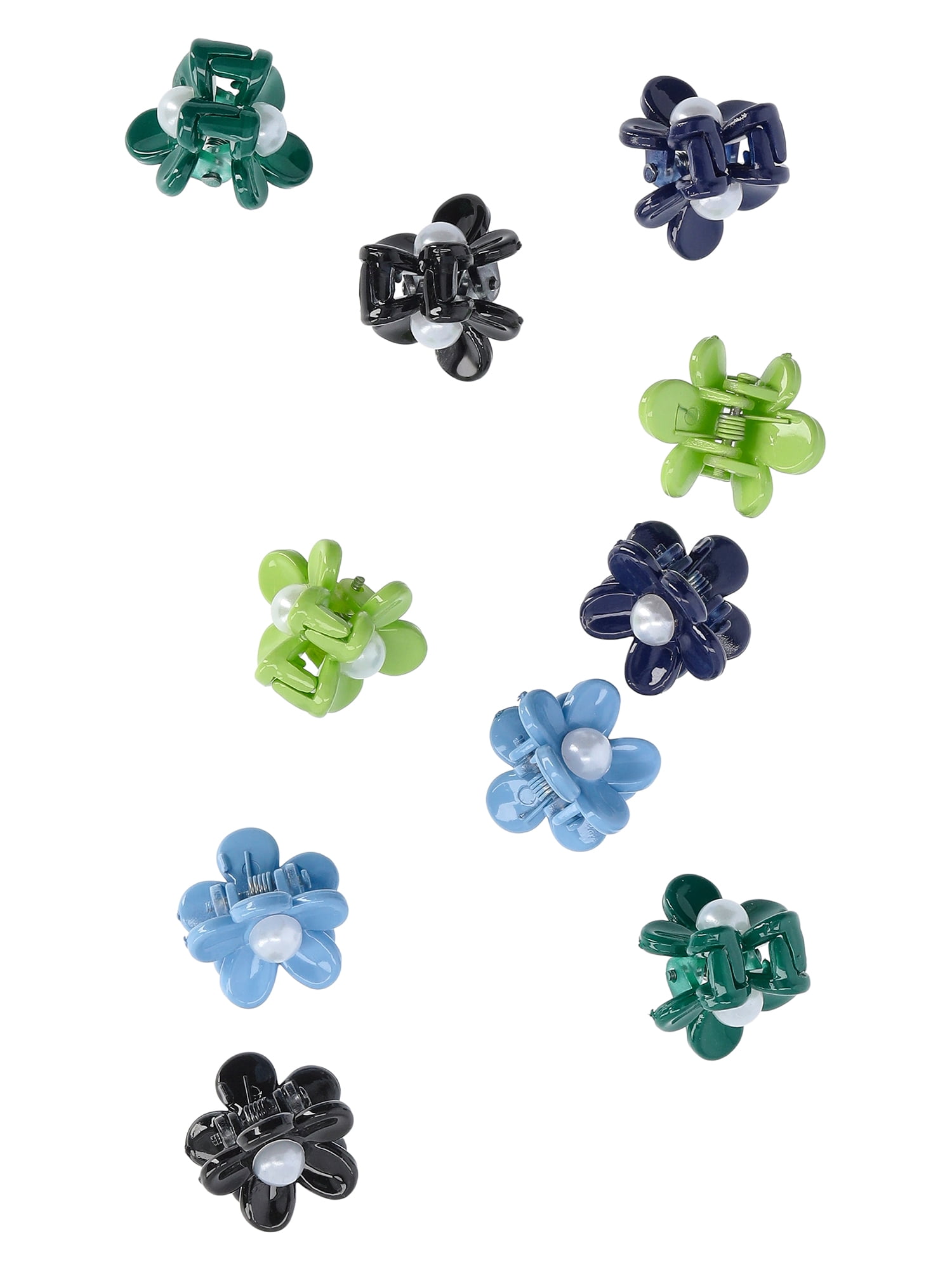 No Boundaries Flower Mini Hair Claw Clips Set, 10-Piece, Women's, Blue Multi
