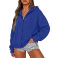 thumbnail image 2 of Women's Zip Up Hooded Sweatshirt Full Zip Long Sleeve Oversized Hoodie Jacket Kangaroo Pocket Casual Outerwear for Fall Winter, 2 of 9