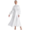 thumbnail image 1 of Yeahdor Robe de Pasteur d'Église pour Femmes Robe Longue Manches Bouffantes en Satin Robe Évasée Danse Liturgique Blanche L, 1 of 7