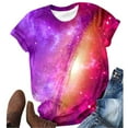 thumbnail image 4 of Women's T-shirts Women's Starry Galaxy Shirt 3D Galaxy Print T Shirt Glitter Shirt Fashion Starry Summer Shirt Round Neck Short Sleeve Top Carnival Outfit T-shirts, 4 of 4
