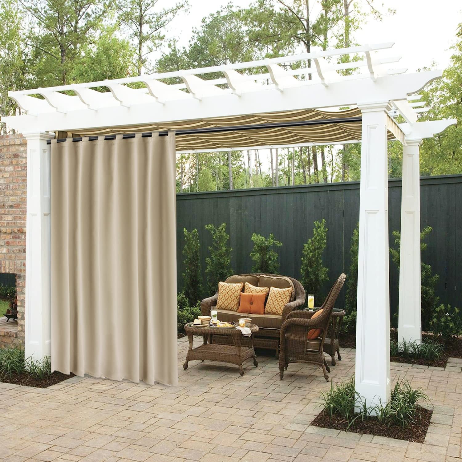 Lapalife Outdoor Curtains for Patio Waterproof, Extra Wide Detachable Top Thermal Insulated Outdoor Blackout Curtains Drapes for Porch Pergola Gezebo, 1 Panel, 100''x 96'', Beige