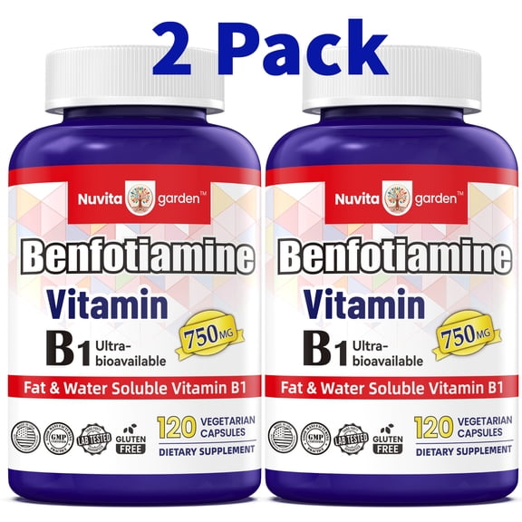2 Pack 750mg Benfotiamine 120 Capsules | Fat Soluble Thiamine Vitamin B1 | Supports Overall Health | Non-GMO | Gluten Free