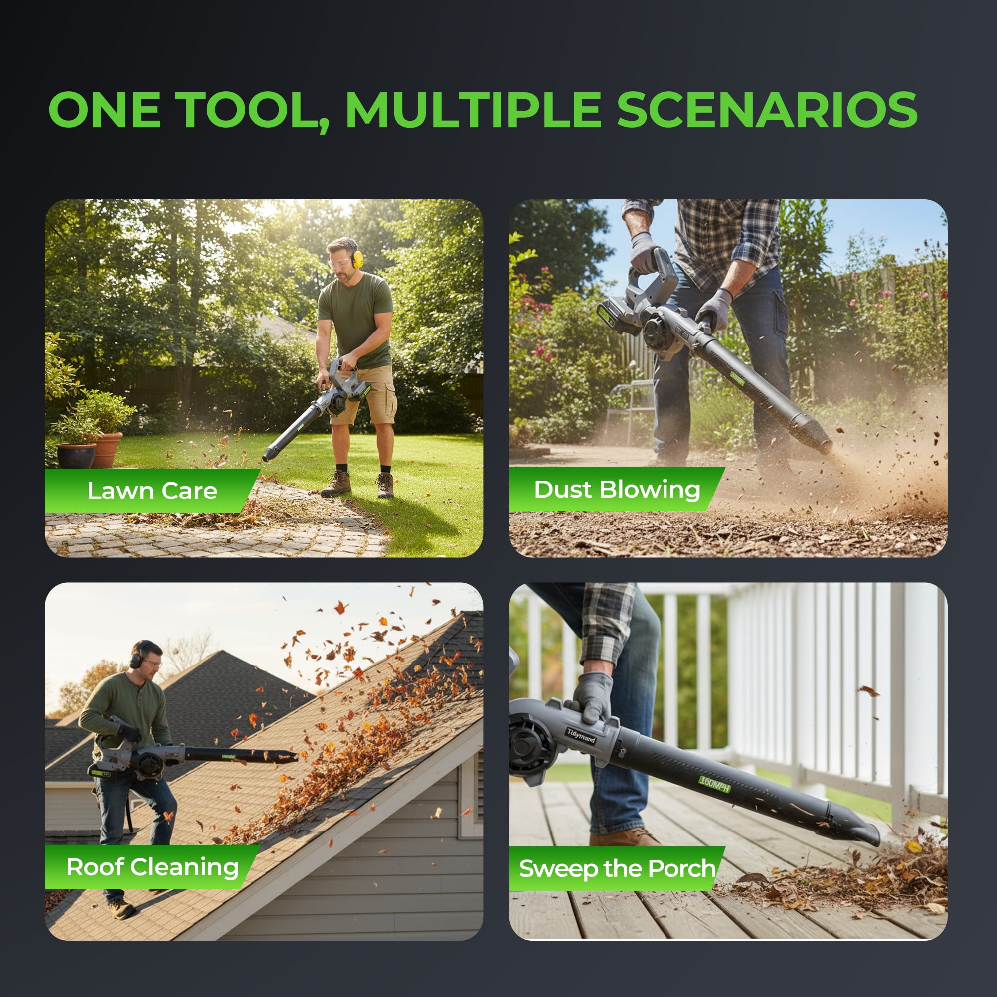 Fixdono Cordless Leaf Blower 190CFM/160MPH Electric Leaf Blower,  3 Speed Modes, Lightweight Battery Powered Blowers for Lawn Care (Battery not Included)