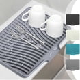 thumbnail image 1 of Alfombra de secado térmico para platos - almohadilla antideslizante de silicona, 15,8"x13", resistente al calor a 450°F, gris/verde/beige, plegable con agujero colgante, 1 of 6