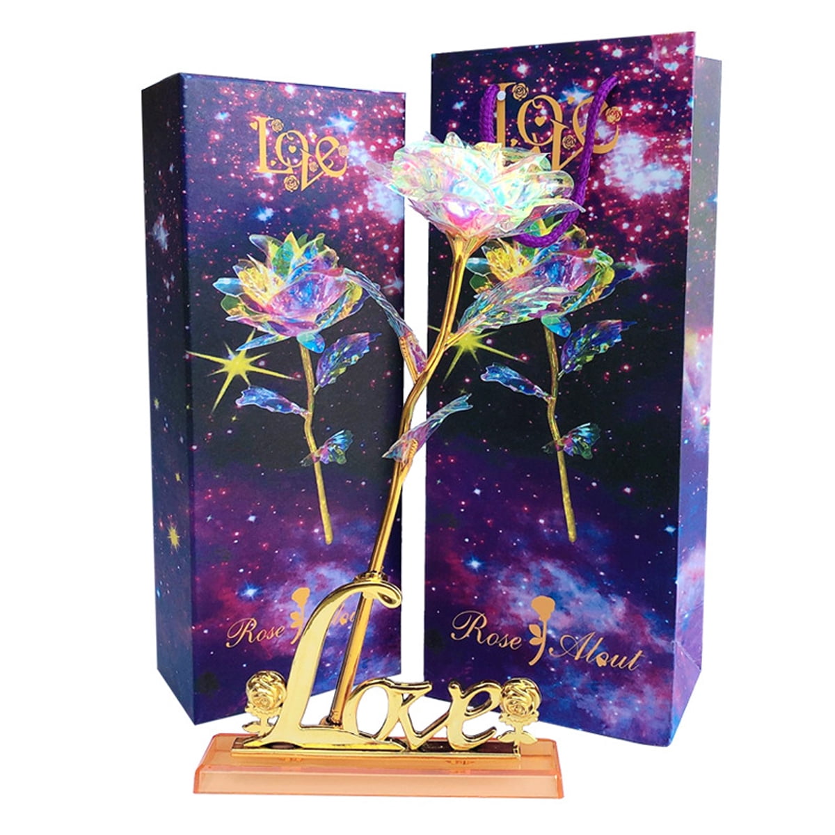Romantic Galaxy Rose Luminous Flower Valentine's Day Lovers' Gift With Love Base 