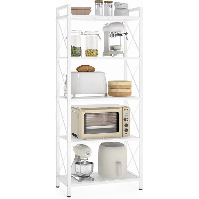 Metal Storage Rack, Shelving Unit with X Side Frames, Dense Mesh, for Entryway, Kitchen, Living Room, Bathroom, Industrial Style, 5-Tier, 11.8 x 22.8 x 55.5 Inches, Cloud White UBSC165W01V1