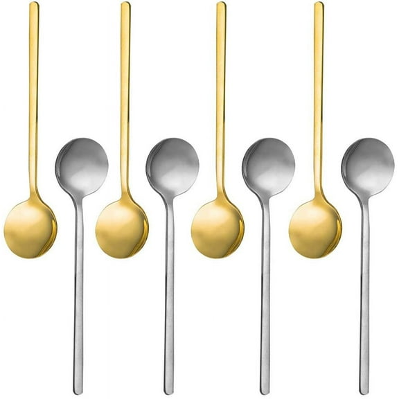 Pack of 8, Gold & Silver Gold Plated Stainless Steel Espresso Spoons, findTop Mini Teaspoons Set for Coffee Sugar Dessert Cake Ice Cream Soup Antipasto Cappuccino, 5.3 Inch