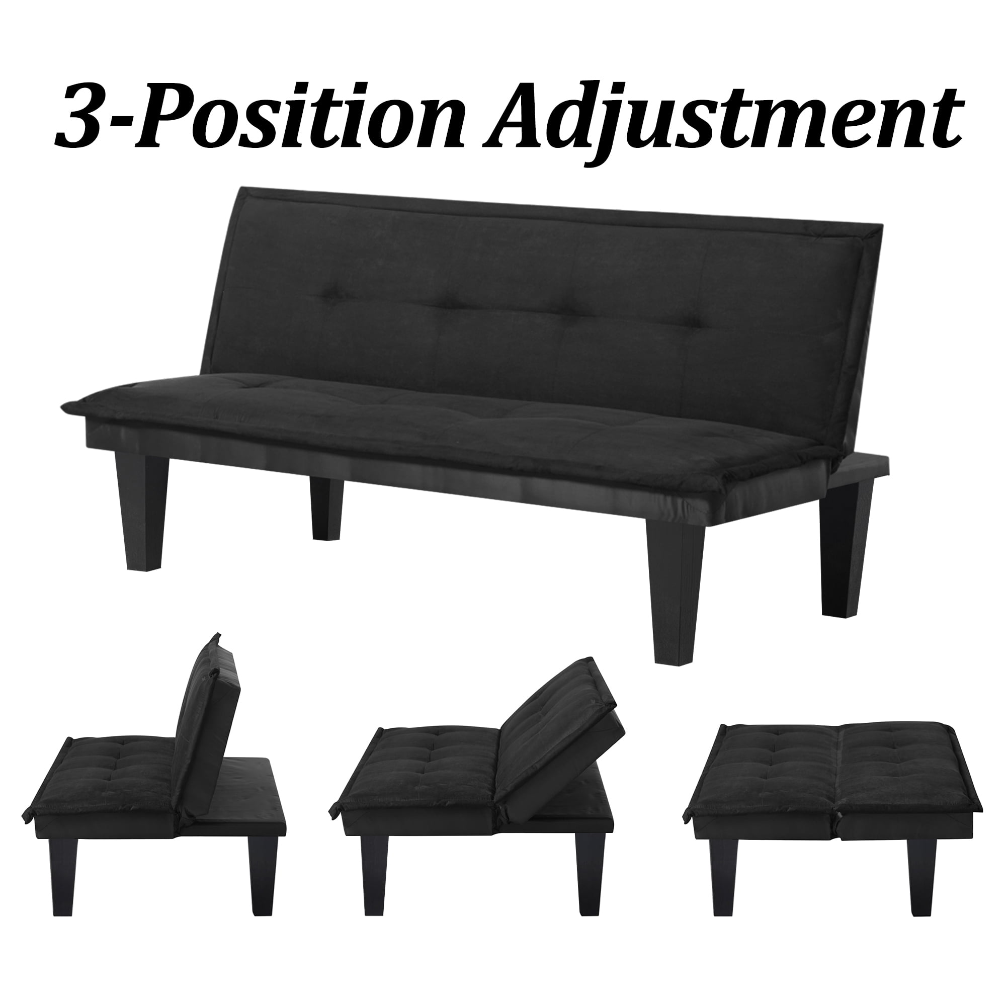 Leumius Black Futon Sofa Bed,Modern Faux Suede Convertible Sofa Bed with 3 Adjustable Backrest Angles,Loveseat Sleeper Couch for Living Room Apartment Furniture
