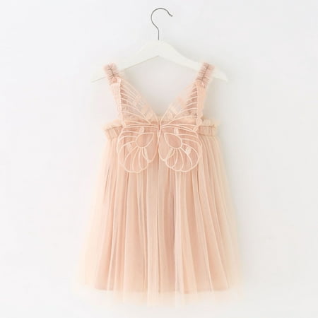 

Toddler Baby Kids Girls Lace Butterflywings Summer Sleeveless Beach Tutu Dress Casual Layered Tulle Dresses Princess Birthday Party Beach Dresses 1-6Y
