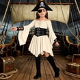 thumbnail image 5 of SIYUDAN Girls Pirate Halloween Dress, Off Shoulder Corset Pirate Renaissance Costume with Bell Sleeves Smocked Waist Handkerchief Hem for Themed Events, Size 5-6 Years, 5 of 6