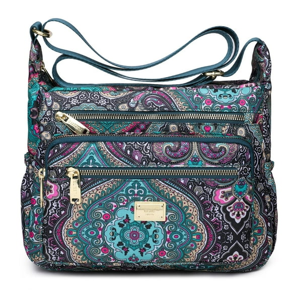 AOUNQ Crossbody Bag for Women Multi Pocket Shoulder Purse Bags Nylon Ladies Travel Handbag with Adjustable Straps