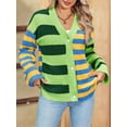 thumbnail image 6 of Womens Striped Cardigan Sweaters V Neck Open Front Button Up Color Block Fuzzy Loose Knit Coats Green & Yellow S, 6 of 8