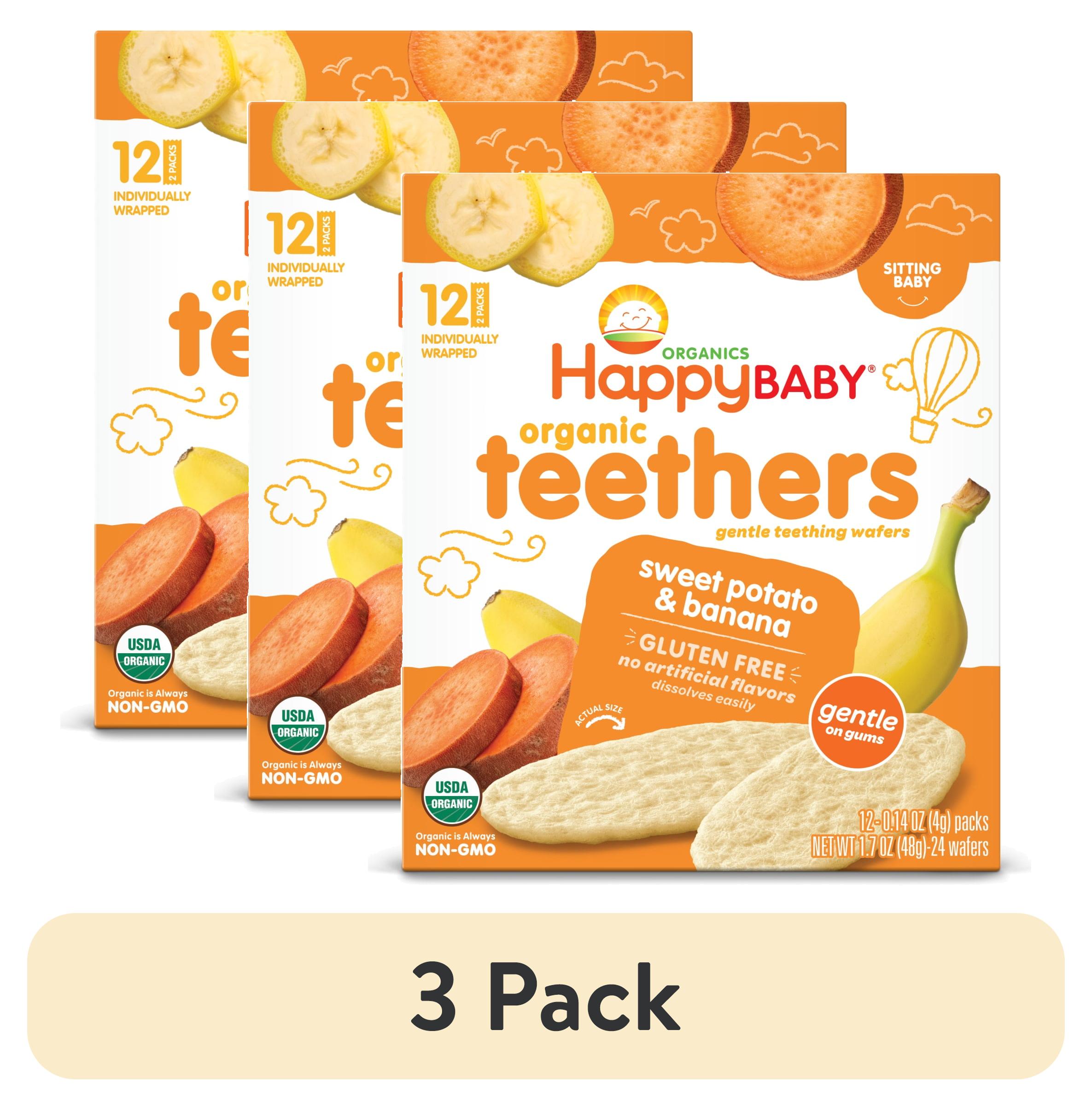 (3 pack) Happy Baby Organics Teethers, Sweet Potato & Banana Organic Gluten Free Gentle Teething Wafers, Box of 12-2packs (24 wafers)